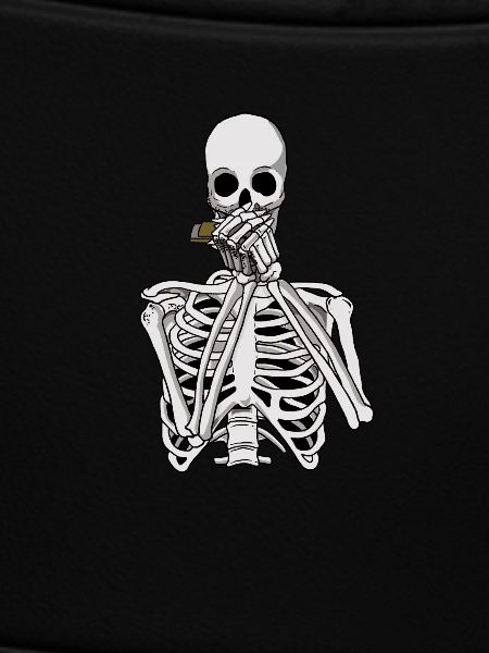 Skeleton plays harmonica