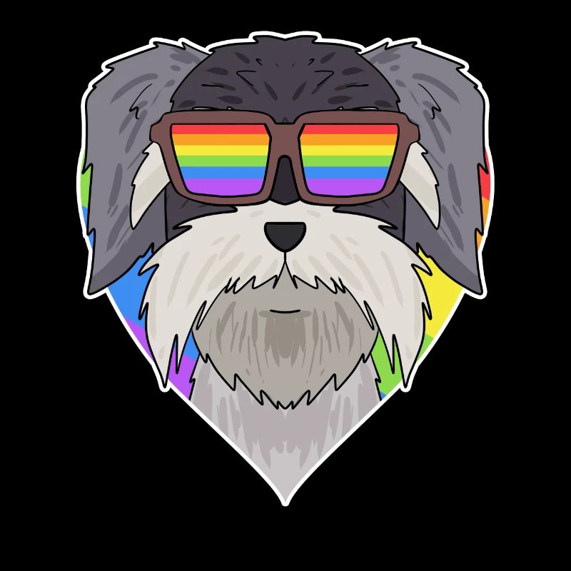 Regenbogen - Hund Schnauzer mit Brille und Herz