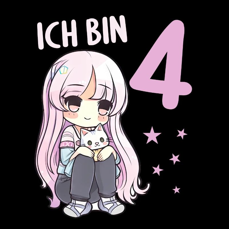 4 Jahre Mädchen Anime Kawaii Katze 4. Geburtstag