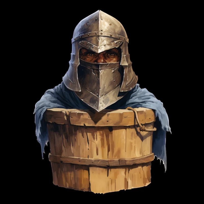 Lustiger Ritter Rollenspieler im Eimer