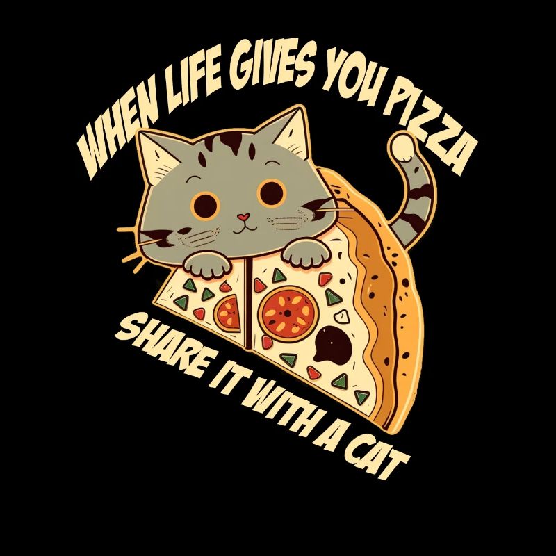 Pizza mit Katze und Schriftzug