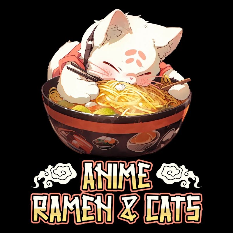 Anime Manga Kawaii Cat Eats Ramen Noodles