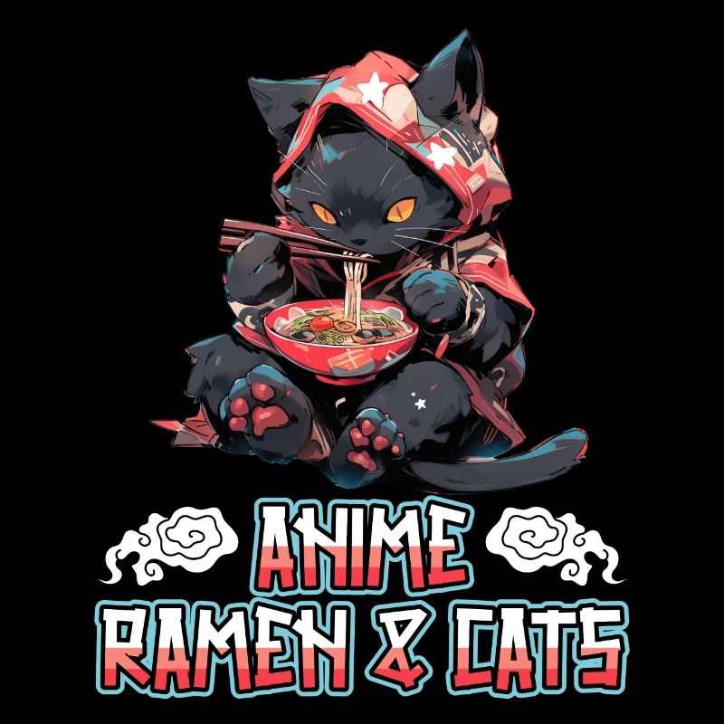 Anime Manga Kawaii Cat Eats Ramen Noodles