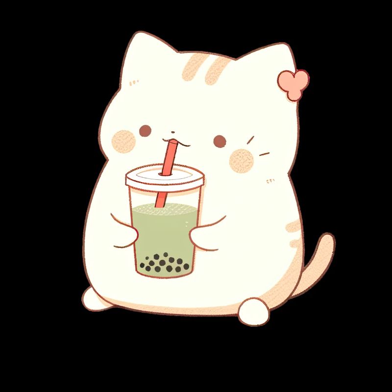 Boba and Cats Cat Drinking Bubble Tea Anime