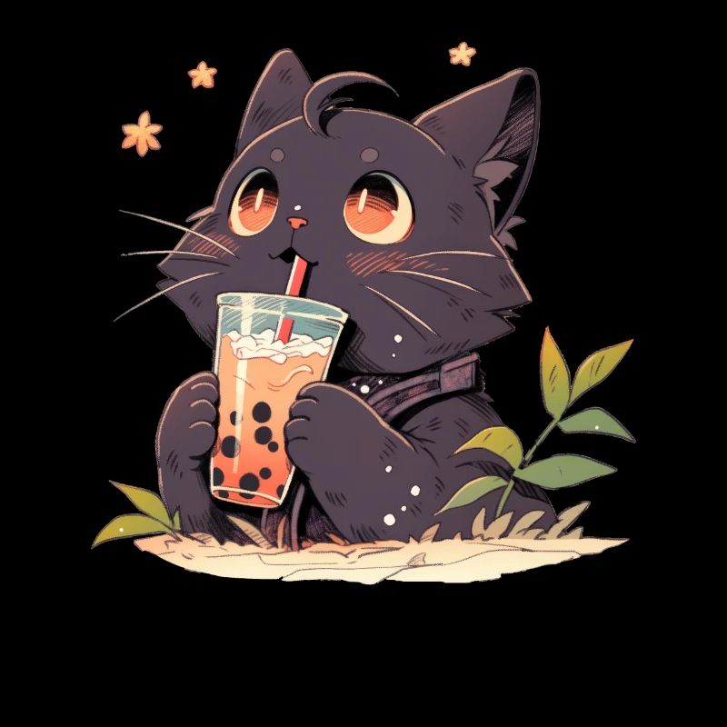 Boba and Cats Katze die Bubble Tee trinkt Anime