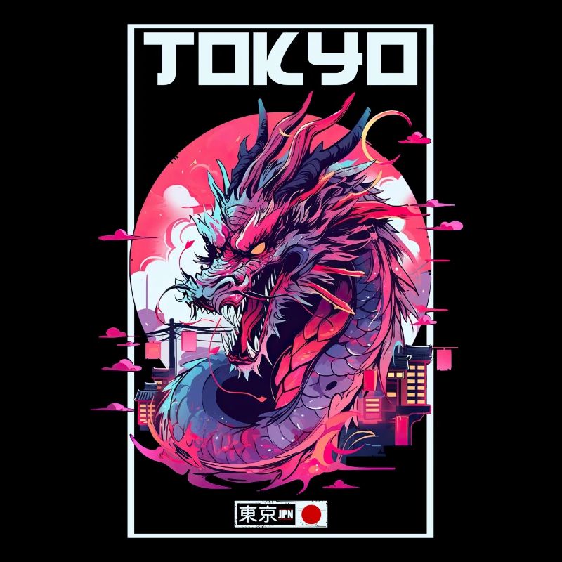 Tokio Asien 80er Japanischer Retro Drache Drachen