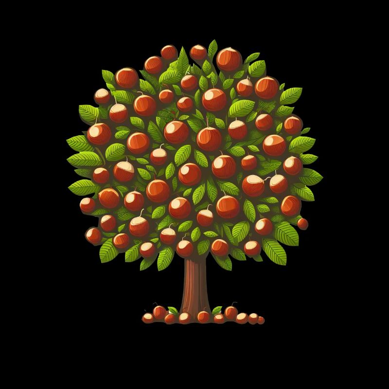 Autumn Treasures: Deciduous Tree with Chestnuts & Trees