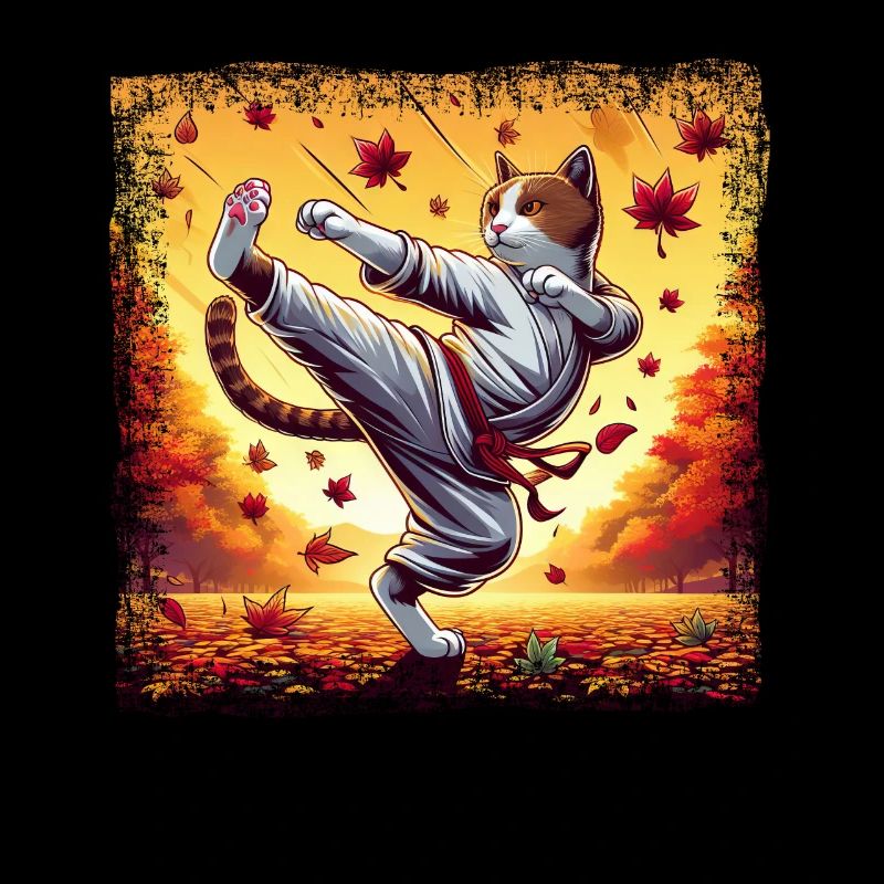 Chat de karaté dans le coucher de soleil d’automne Grunge