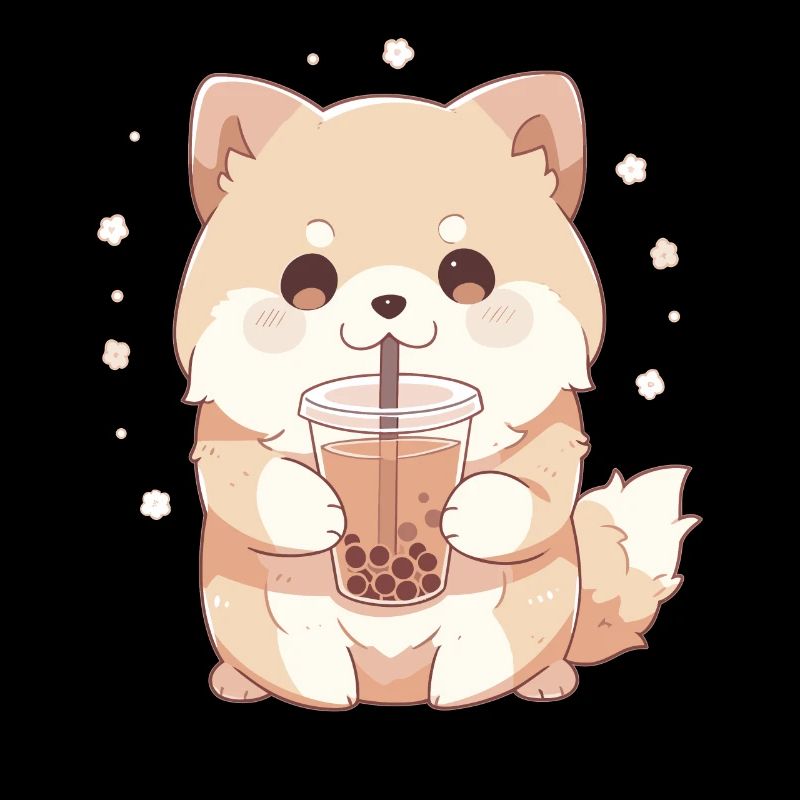 Kawaii Corgi Hund trinkt Boba Bubble Tea Chibi