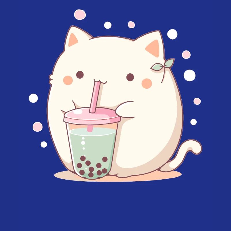 Kawaii Cat Drinks Boba Bubble Tea Chibi