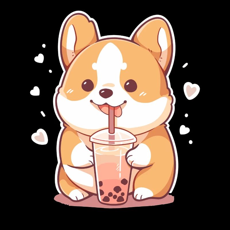 Kawaii Corgi Hund trinkt Boba Bubble Tea Chibi