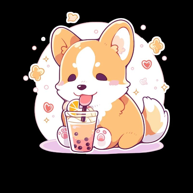 Kawaii Corgi Hund trinkt Boba Bubble Tea Chibi