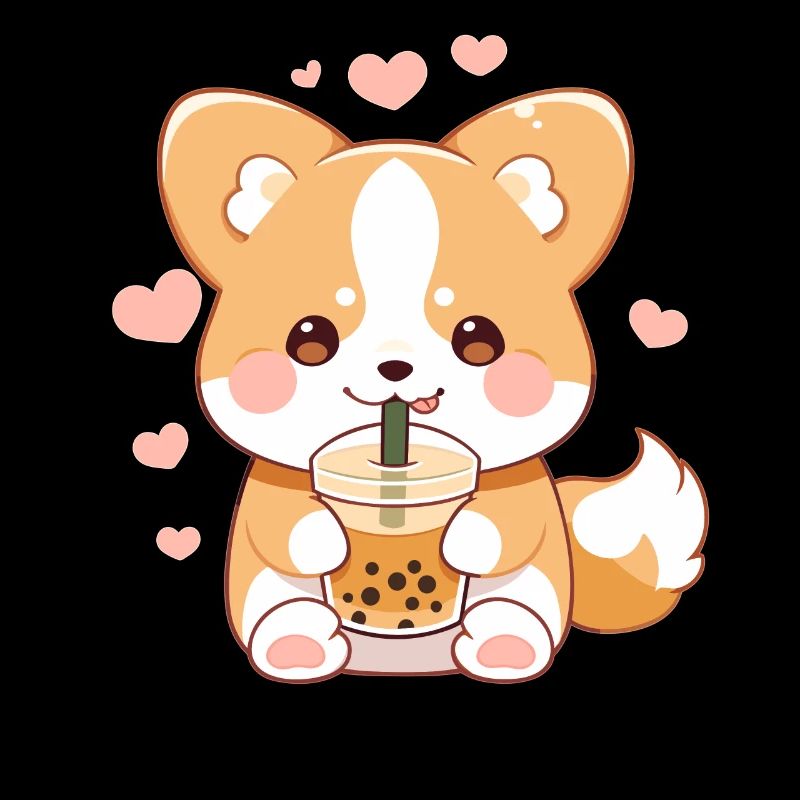 Kawaii Corgi Hund trinkt Boba Bubble Tea Chibi