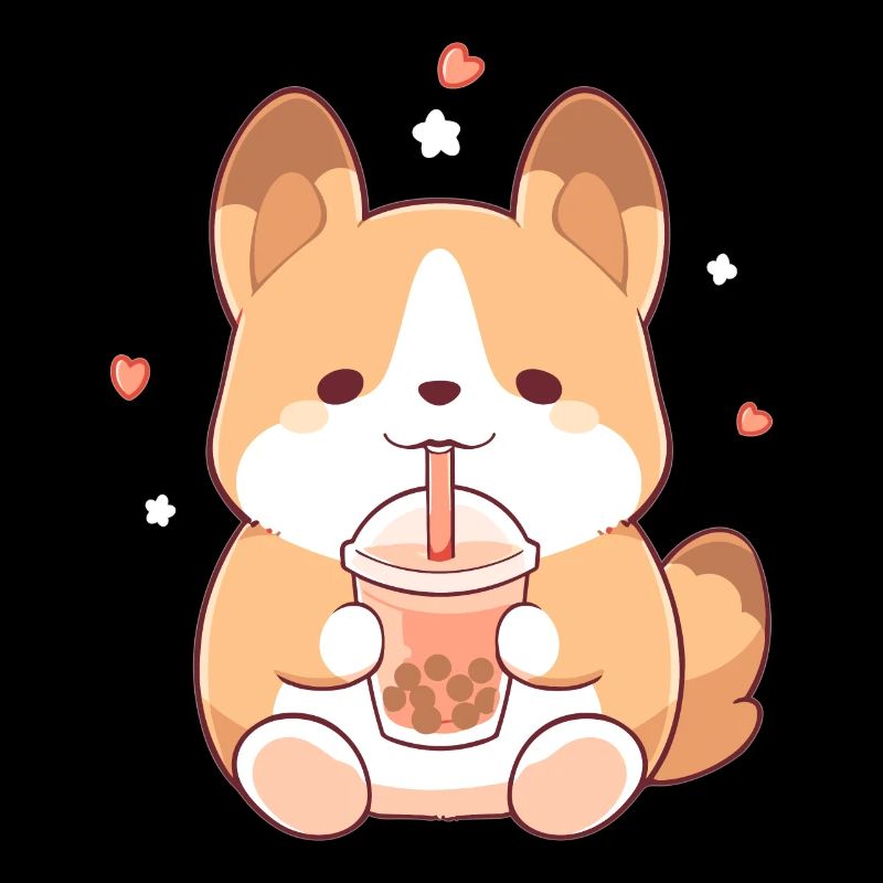 Kawaii Corgi Hund trinkt Boba Bubble Tea Chibi