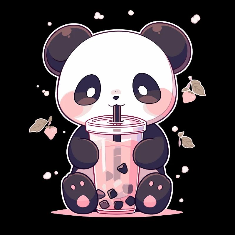 Kawaii Panda Drinks Boba Bubble Tea Chibi