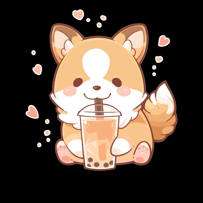 Kawaii Corgi Hund trinkt Boba Bubble Tea Chibi