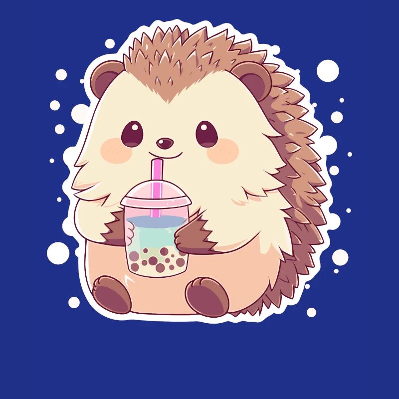 Kawaii Hedgehog Drinks Boba Bubble Tea Chibi