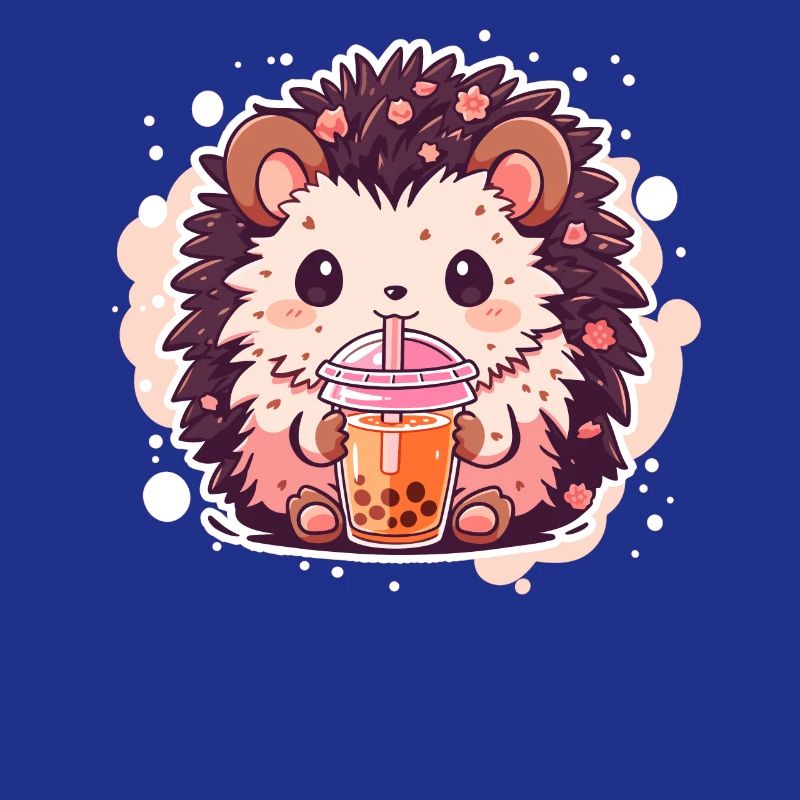Kawaii Hedgehog Drinks Boba Bubble Tea Chibi
