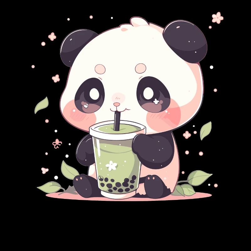 Kawaii Panda boit Boba Bubble Tea Chibi