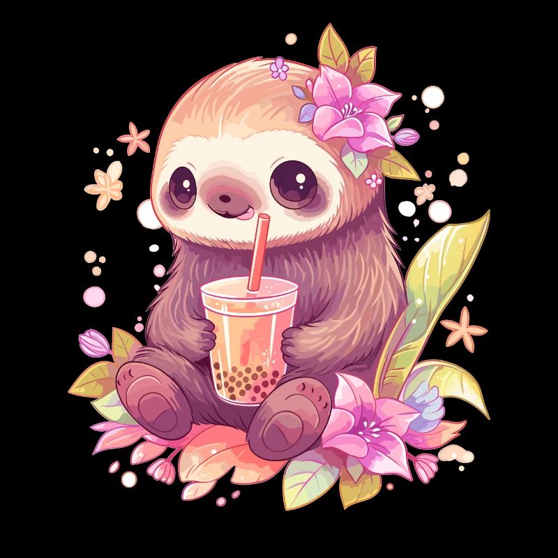 Kawaii Faultier trinkt Boba Bubble Tea Chibi