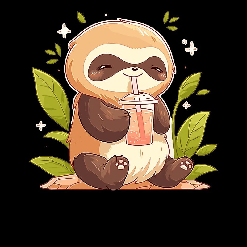 Kawaii Faultier trinkt Boba Bubble Tea Chibi