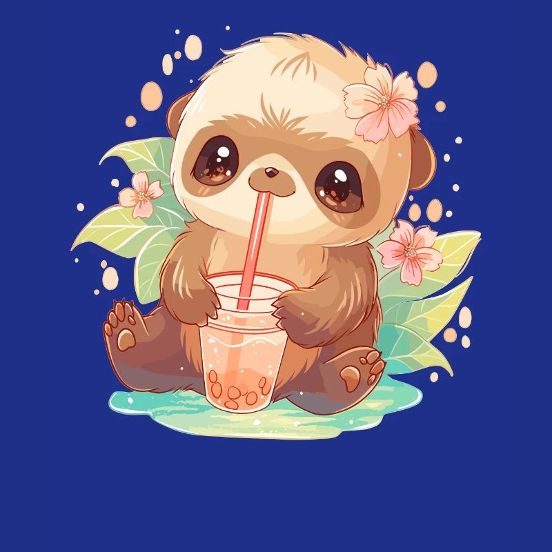 Kawaii Sloth Drinks Boba Bubble Tea Chibi