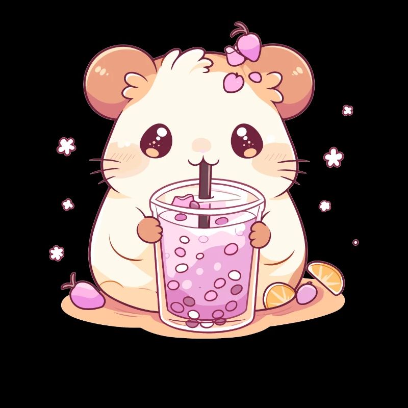 Kawaii Hamster trinkt Boba Bubble Tea Chibi