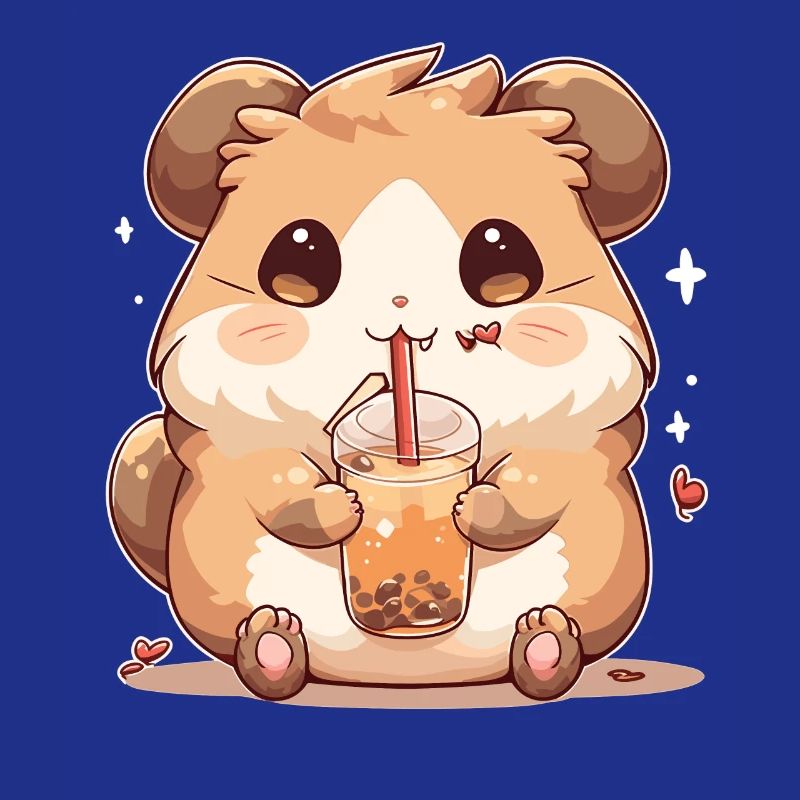 Kawaii Hamster Drinks Boba Bubble Tea Chibi