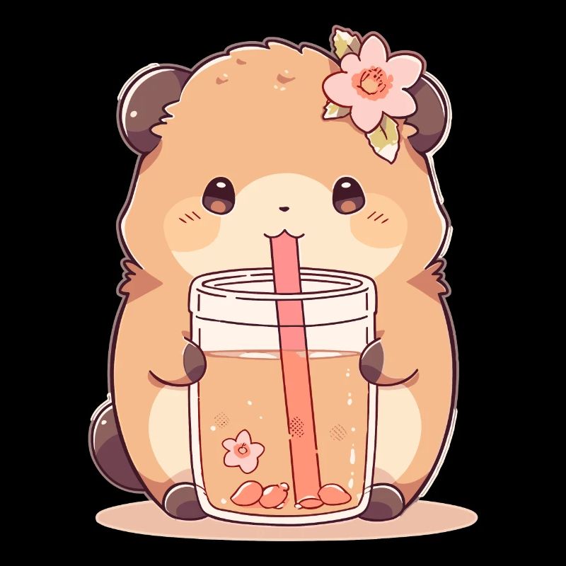 Kawaii Hamster trinkt Boba Bubble Tea Chibi