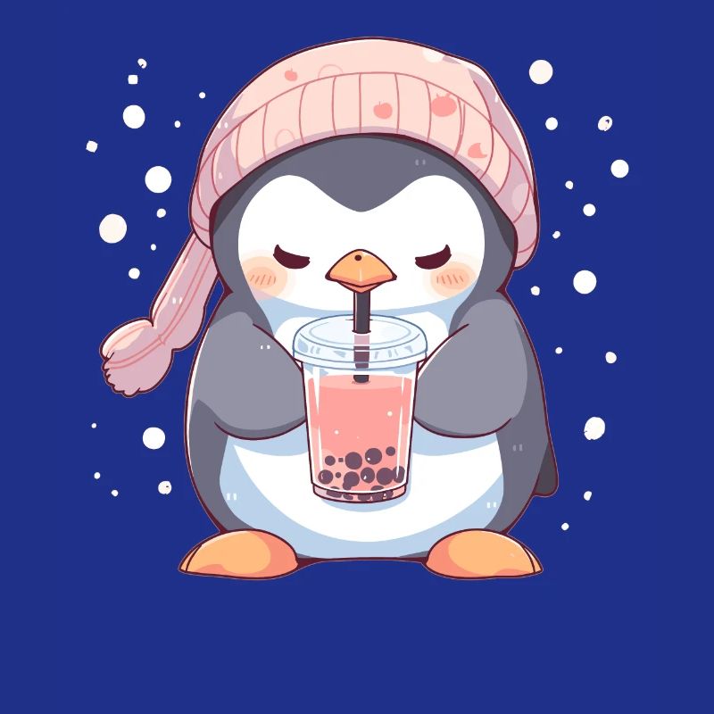 Kawaii Penguin Drinks Boba Bubble Tea Chibi