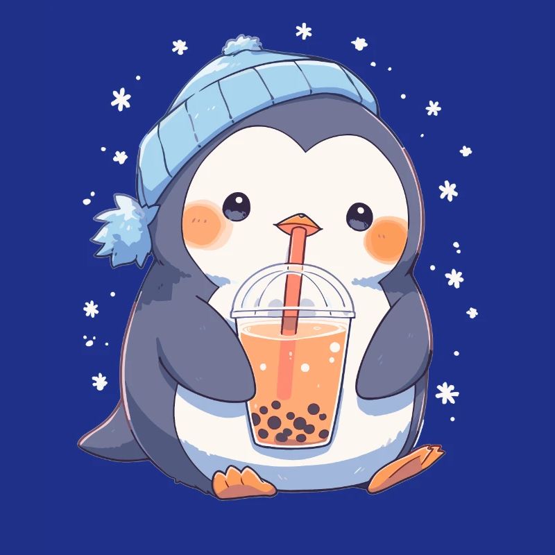 Kawaii Penguin Drinks Boba Bubble Tea Chibi