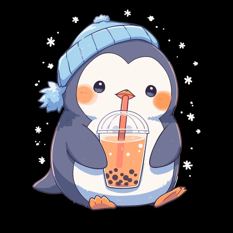 Kawaii Penguin Drinks Boba Bubble Tea Chibi