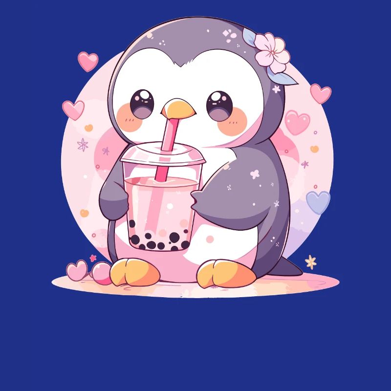 Kawaii Penguin Drinks Boba Bubble Tea Chibi