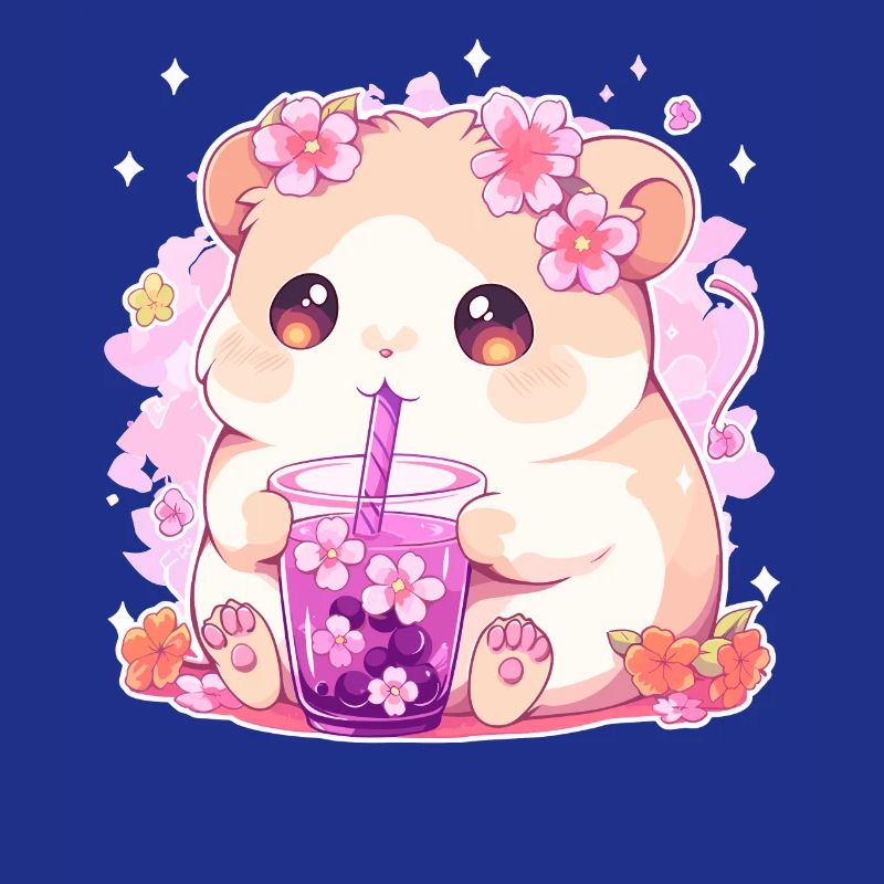 Kawaii Hamster Drinks Boba Bubble Tea Chibi