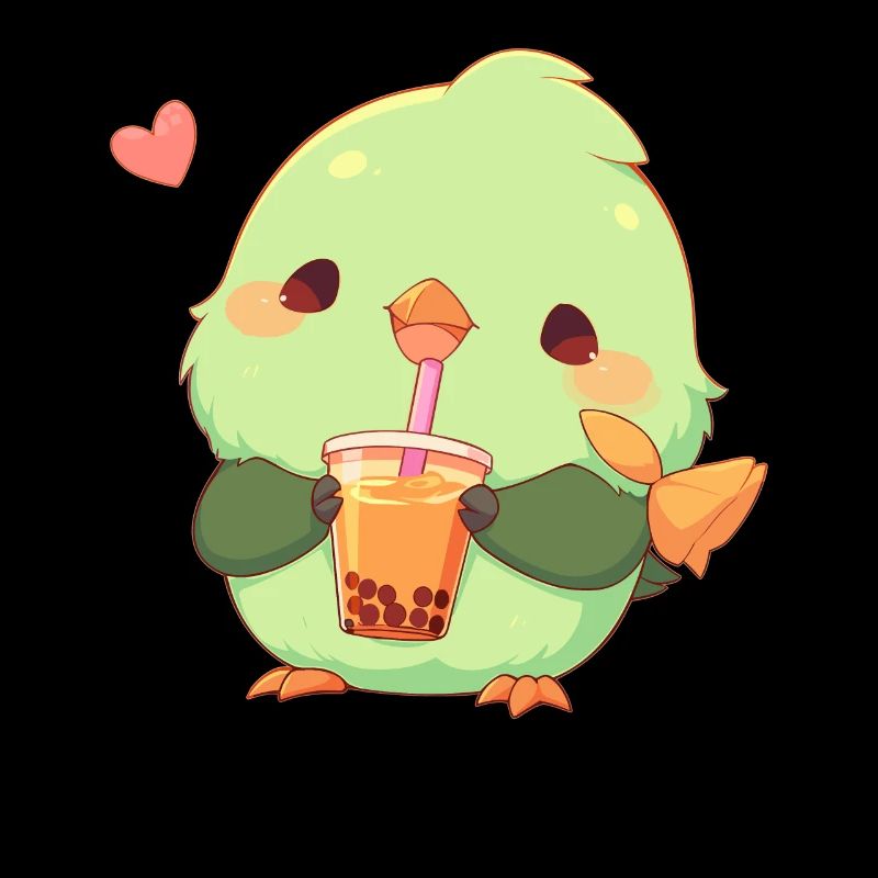 Kawaii Lovebird Drinks Boba Bubble Tea Chibi