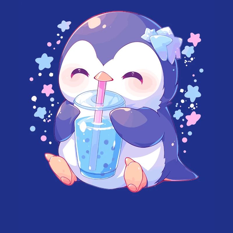 Kawaii Penguin Drinks Boba Bubble Tea Chibi