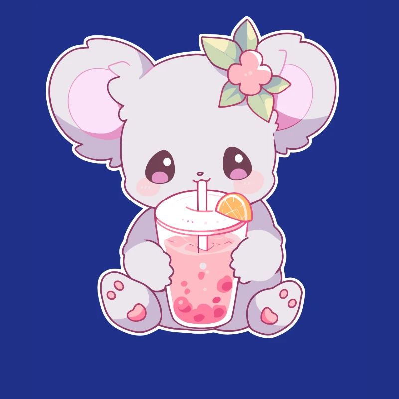 Kawaii Koala Drinks Boba Bubble Tea Chibi