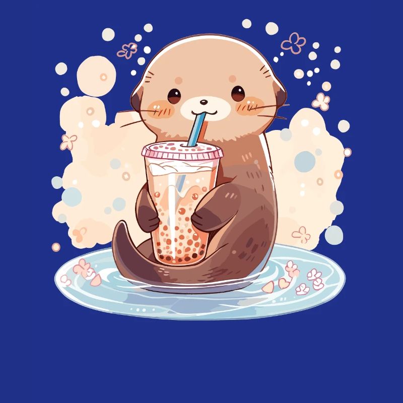 Kawaii Otter Drinks Boba Bubble Tea Chibi
