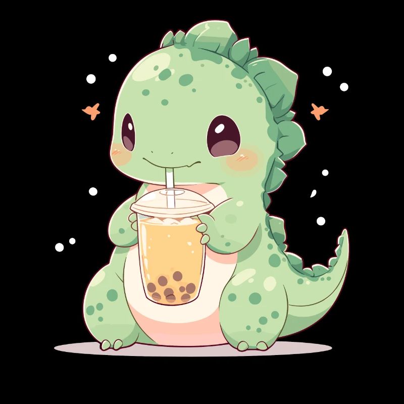 Kawaii Dinosaur Drinks Boba Bubble Tea Chibi
