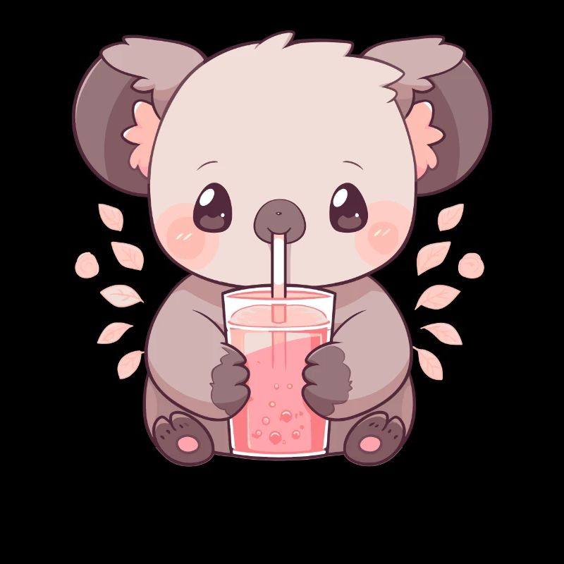 Kawaii Koala Drinks Boba Bubble Tea Chibi