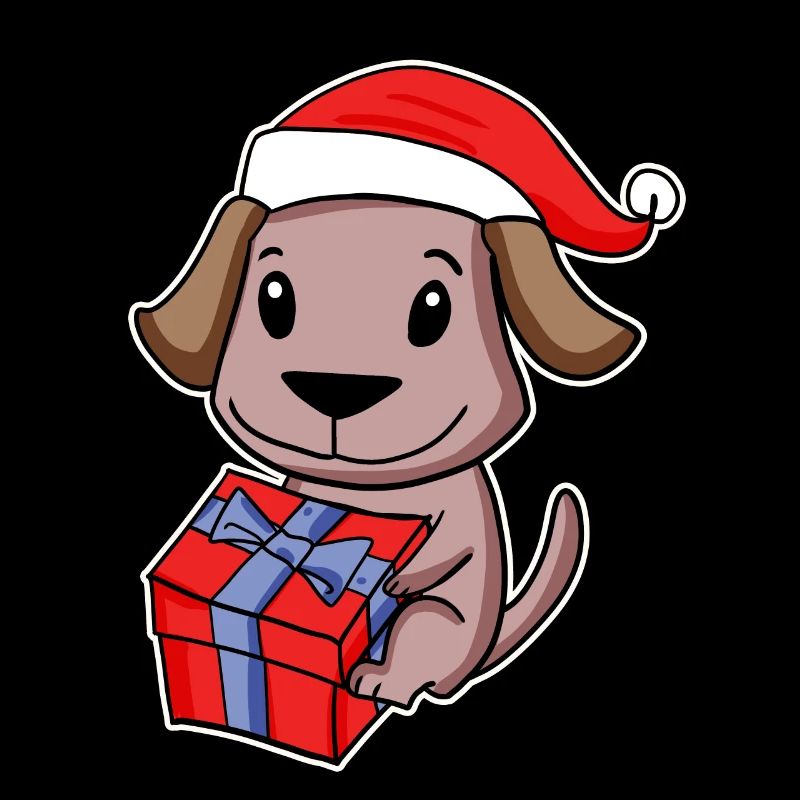 Hund mit Weihnachtsmütze und Weihnachtsgeschenk