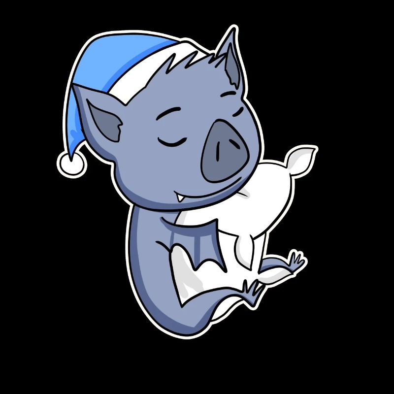 Bat with pillow and sleepy cap