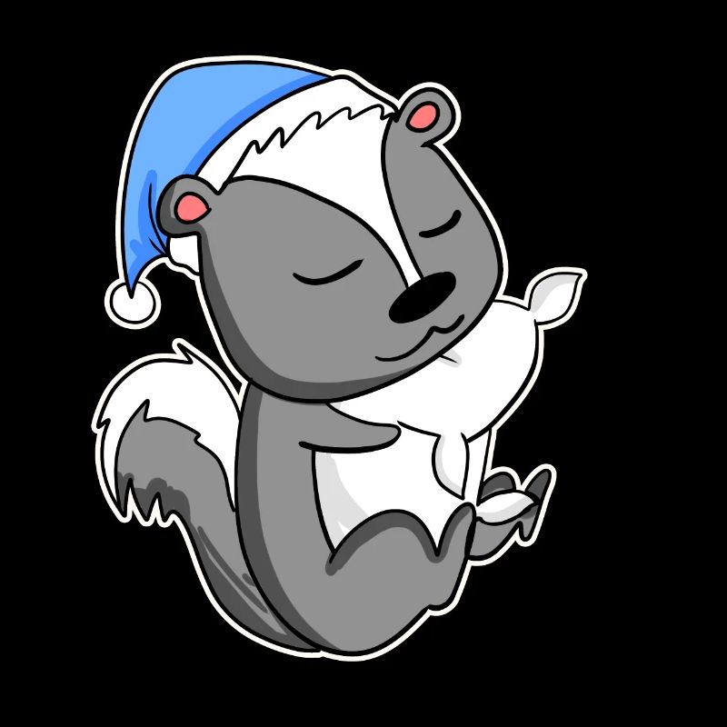 Skunk avec oreiller et bonnet somnolent