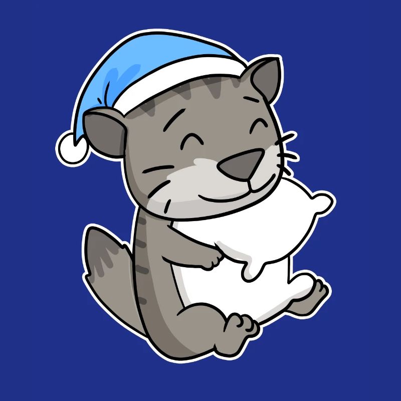 Sleeping Tired - Cat with Pillow and Sleepy Cap