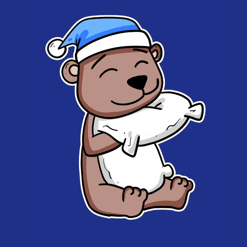 Bear with pillow and sleeping cap