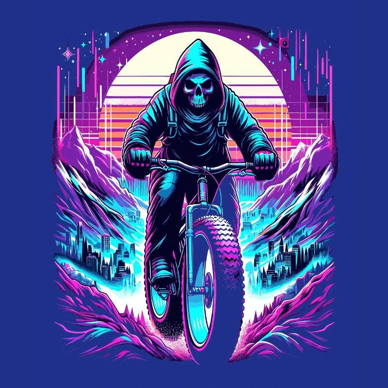 Skeleton Fatbiker Synthwave Retro Bicycle Rider