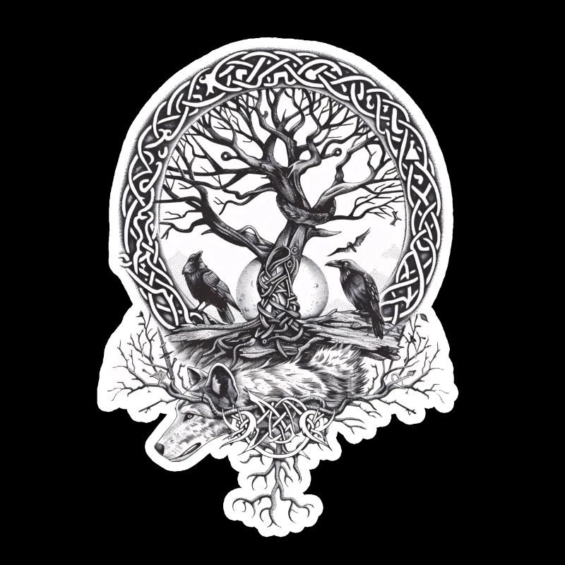 Detailed Celtic Tree of Life with Ravens