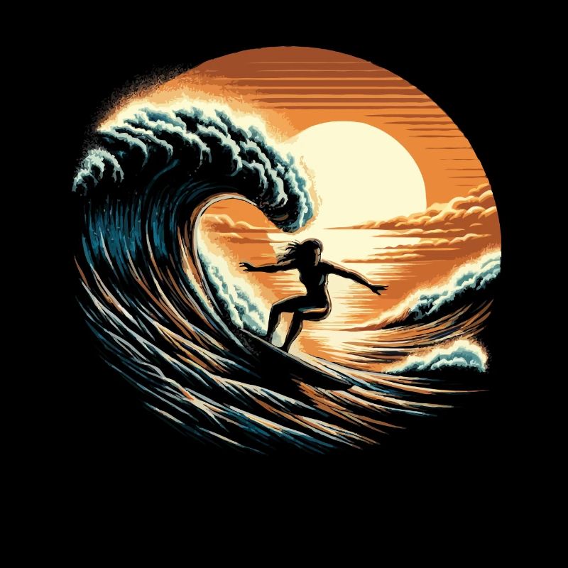 Fille surfeuse au coucher du soleil