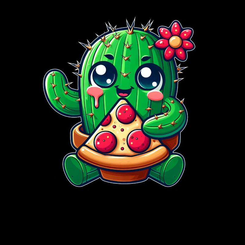 Funny Cactus Loves Pizza Cute Comic