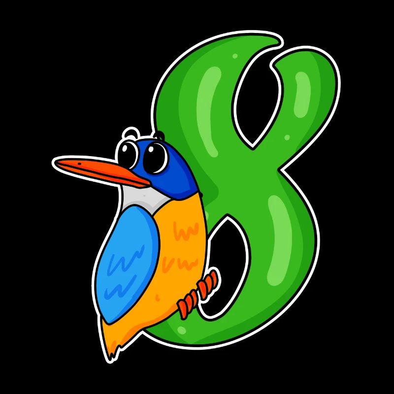 8th Birthday Motif Kingfisher - Eight Years Old